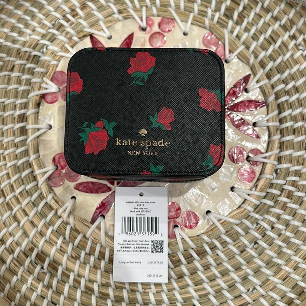 Kate spade Madison rose toss print faux leather jewelry case NEW